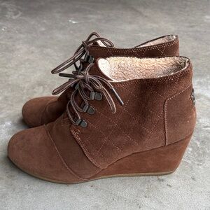 Tom’s Brown Suede Wedge Ankle Boots